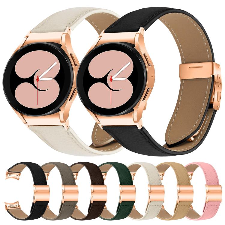 For Samsung Galaxy Watch 7 40 / 44mm Quick Release Lychee Texture Rose Gold Turtle Back Buckle Leather Watch Band(Black)