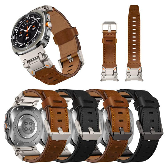 For Samsung Galaxy Watch Ultra 47mm Explorer Stainless Steel Head Leather Watch Band(Black)