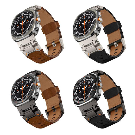 For Samsung Galaxy Watch Ultra 47mm Explorer Stainless Steel Head Leather Watch Band(Black)