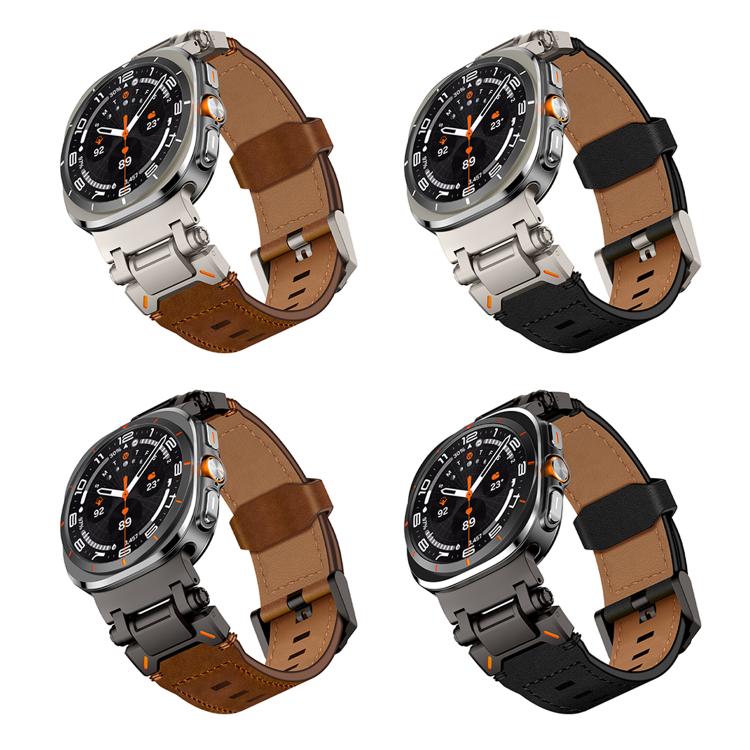 For Samsung Galaxy Watch Ultra 47mm Explorer Stainless Steel Head Leather Watch Band(Black)