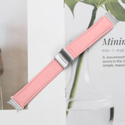 For Samsung Galaxy Watch 7 40 / 44mm Quick Release Lychee Texture Silver Turtle Back Buckle Leather Watch Band(Pink)