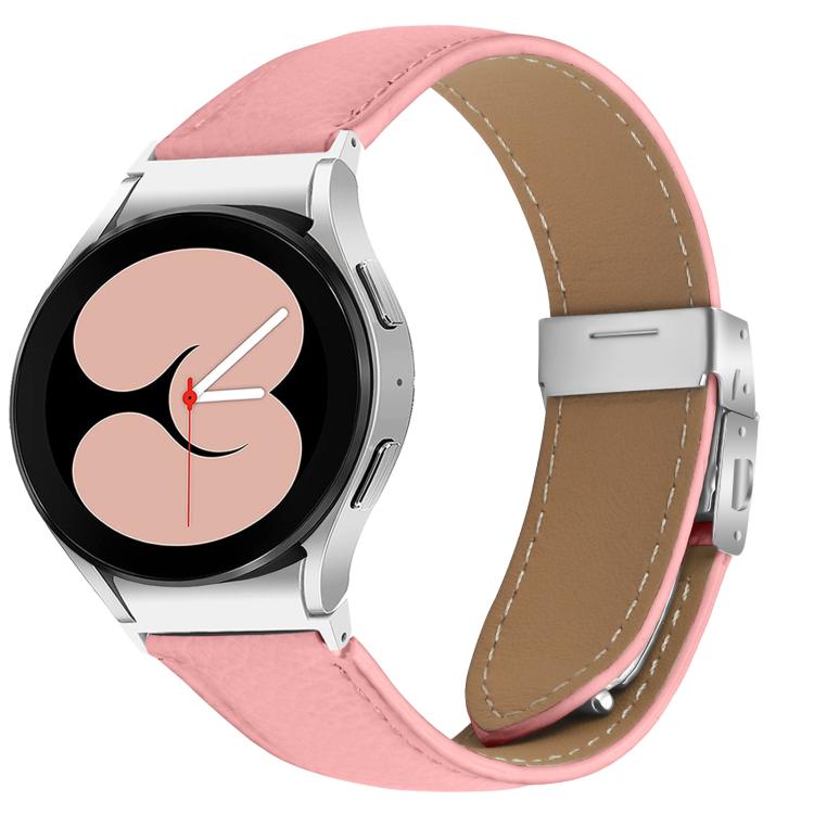For Samsung Galaxy Watch 7 40 / 44mm Quick Release Lychee Texture Silver Turtle Back Buckle Leather Watch Band(Pink)