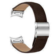 For Samsung Galaxy Watch 7 40 / 44mm Quick Release Lychee Texture Silver Turtle Back Buckle Leather Watch Band(Coffee Color)