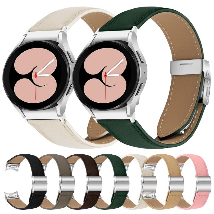 For Samsung Galaxy Watch 7 40 / 44mm Quick Release Lychee Texture Silver Turtle Back Buckle Leather Watch Band(Camel)