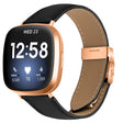 For Fitbit Versa 3 / 4 Lychee Texture Rose Gold Turtle Back Buckle Leather Watch Band(Black) - free shipping - PMC TechLife - Order now!