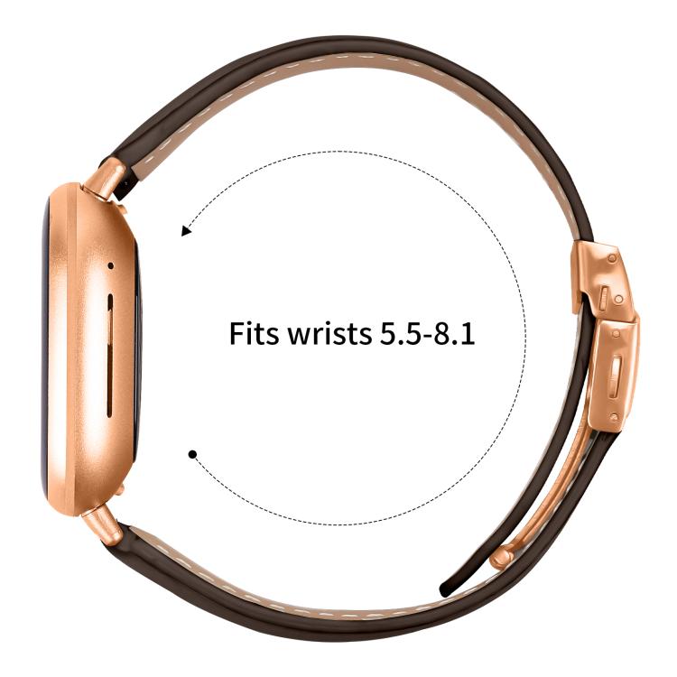 For Fitbit Versa 3 / 4 Lychee Texture Rose Gold Turtle Back Buckle Leather Watch Band(Coffee Color)