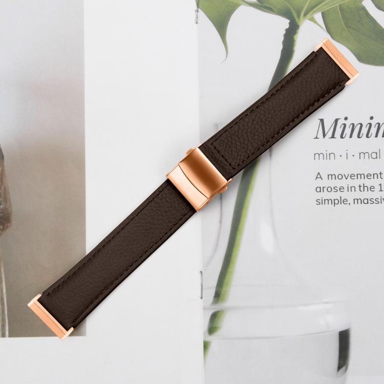 For Fitbit Versa 3 / 4 Lychee Texture Rose Gold Turtle Back Buckle Leather Watch Band(Coffee Color)
