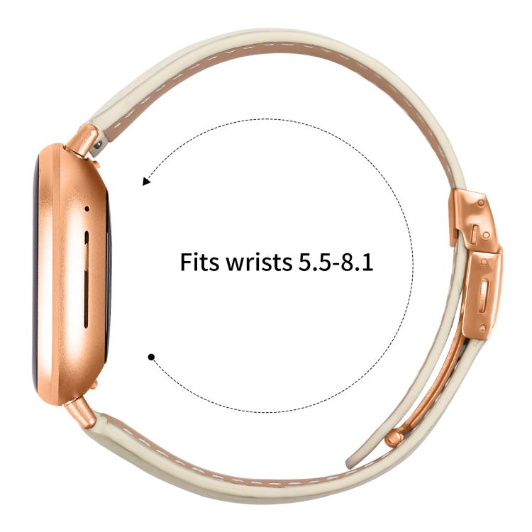 For Fitbit Versa 3 / 4 Lychee Texture Rose Gold Turtle Back Buckle Leather Watch Band(Creamy White)