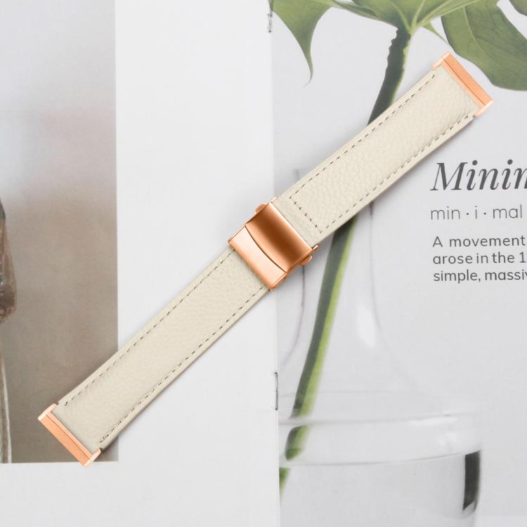For Fitbit Versa 3 / 4 Lychee Texture Rose Gold Turtle Back Buckle Leather Watch Band(Creamy White)