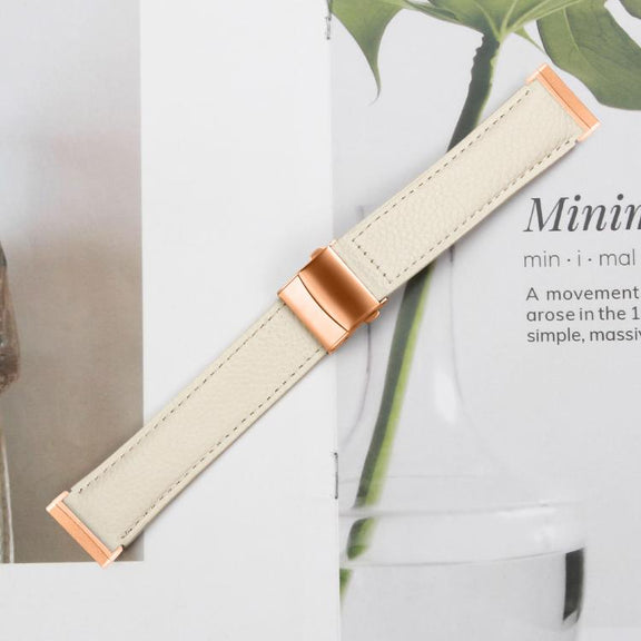 For Fitbit Versa 3 / 4 Lychee Texture Rose Gold Turtle Back Buckle Leather Watch Band(Creamy White)