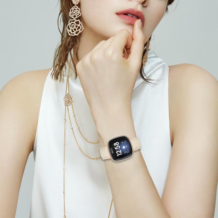 For Fitbit Versa 3 / 4 Lychee Texture Rose Gold Turtle Back Buckle Leather Watch Band(Gray)