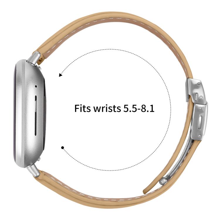 For Fitbit Versa 3 / 4 Lychee Texture Silver Turtle Back Buckle Leather Watch Band(Camel)