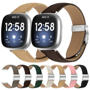 For Fitbit Versa 3 / 4 Lychee Texture Silver Turtle Back Buckle Leather Watch Band(Creamy White)