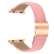 For Apple Watch 46mm / 49mm / 45mm / 44mm Lychee Texture Rose Gold Turtle Back Buckle Leather Watch Band(Pink)