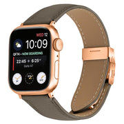 For Apple Watch 46mm / 49mm / 45mm / 44mm Lychee Texture Rose Gold Turtle Back Buckle Leather Watch Band(Gray)
