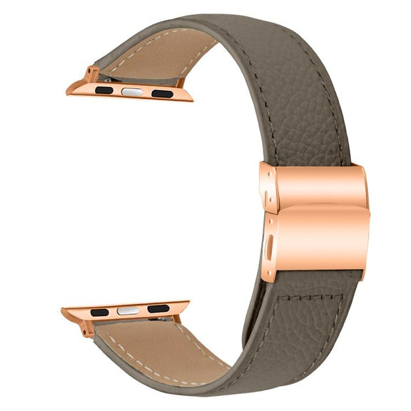 For Apple Watch 46mm / 49mm / 45mm / 44mm Lychee Texture Rose Gold Turtle Back Buckle Leather Watch Band(Gray)