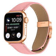 For Apple Watch 42mm / 41mm / 40mm / 38mm Lychee Texture Rose Gold Turtle Back Buckle Leather Watch Band(Pink)