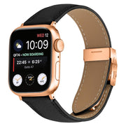 For Apple Watch 42mm / 41mm / 40mm / 38mm Lychee Texture Rose Gold Turtle Back Buckle Leather Watch Band(Black)