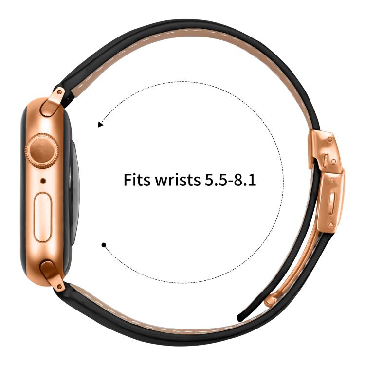 For Apple Watch 42mm / 41mm / 40mm / 38mm Lychee Texture Rose Gold Turtle Back Buckle Leather Watch Band(Black)