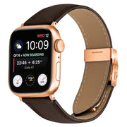 For Apple Watch 42mm / 41mm / 40mm / 38mm Lychee Texture Rose Gold Turtle Back Buckle Leather Watch Band(Coffee Color)