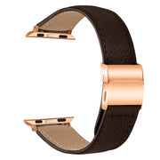 For Apple Watch 42mm / 41mm / 40mm / 38mm Lychee Texture Rose Gold Turtle Back Buckle Leather Watch Band(Coffee Color)