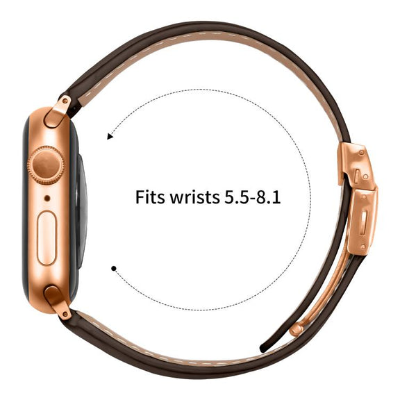 For Apple Watch 42mm / 41mm / 40mm / 38mm Lychee Texture Rose Gold Turtle Back Buckle Leather Watch Band(Coffee Color)