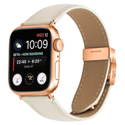 For Apple Watch 42mm / 41mm / 40mm / 38mm Lychee Texture Rose Gold Turtle Back Buckle Leather Watch Band(Creamy White)
