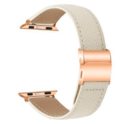 For Apple Watch 42mm / 41mm / 40mm / 38mm Lychee Texture Rose Gold Turtle Back Buckle Leather Watch Band(Creamy White)