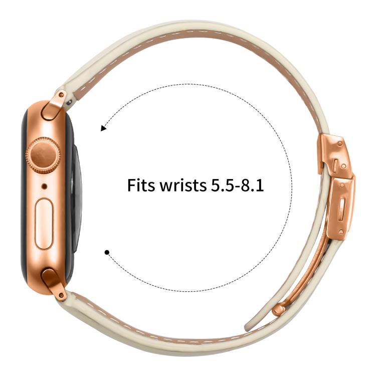 For Apple Watch 42mm / 41mm / 40mm / 38mm Lychee Texture Rose Gold Turtle Back Buckle Leather Watch Band(Creamy White)