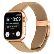 For Apple Watch 42mm / 41mm / 40mm / 38mm Lychee Texture Rose Gold Turtle Back Buckle Leather Watch Band(Camel)