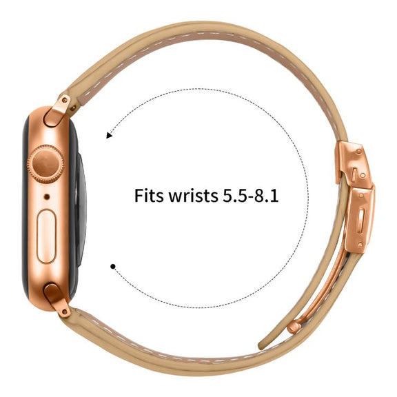 For Apple Watch 42mm / 41mm / 40mm / 38mm Lychee Texture Rose Gold Turtle Back Buckle Leather Watch Band(Camel)