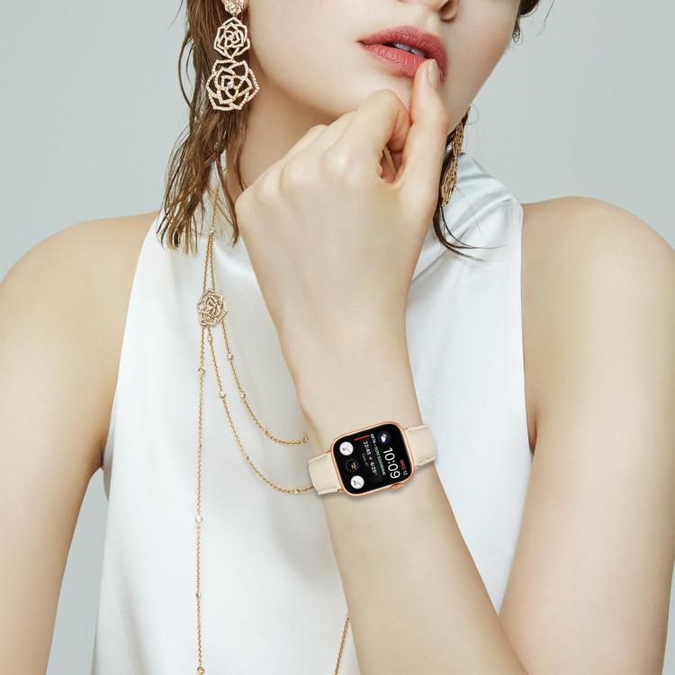 For Apple Watch 42mm / 41mm / 40mm / 38mm Lychee Texture Rose Gold Turtle Back Buckle Leather Watch Band(Camel)