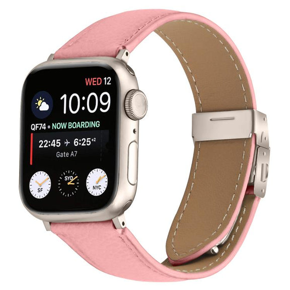 For Apple Watch 42mm / 41mm / 40mm / 38mm Lychee Texture Starlight Turtle Back Buckle Leather Watch Band(Pink)