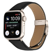 For Apple Watch 42mm / 41mm / 40mm / 38mm Lychee Texture Starlight Turtle Back Buckle Leather Watch Band(Black)