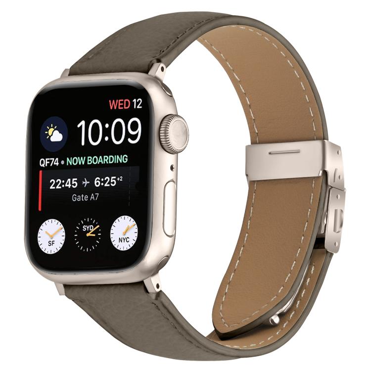 For Apple Watch 42mm / 41mm / 40mm / 38mm Lychee Texture Starlight Turtle Back Buckle Leather Watch Band(Gray)