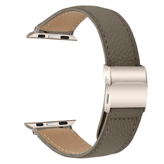 For Apple Watch 42mm / 41mm / 40mm / 38mm Lychee Texture Starlight Turtle Back Buckle Leather Watch Band(Gray)