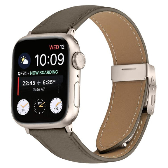 For Apple Watch 42mm / 41mm / 40mm / 38mm Lychee Texture Starlight Turtle Back Buckle Leather Watch Band(Gray)