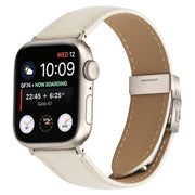 For Apple Watch 42mm / 41mm / 40mm / 38mm Lychee Texture Starlight Turtle Back Buckle Leather Watch Band(Creamy White)