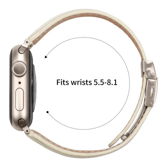 For Apple Watch 42mm / 41mm / 40mm / 38mm Lychee Texture Starlight Turtle Back Buckle Leather Watch Band(Creamy White)