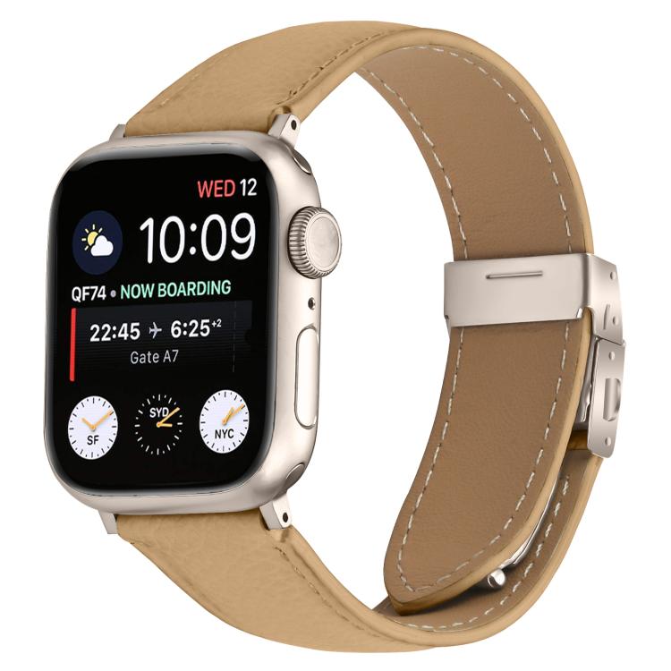 For Apple Watch 42mm / 41mm / 40mm / 38mm Lychee Texture Starlight Turtle Back Buckle Leather Watch Band(Camel)