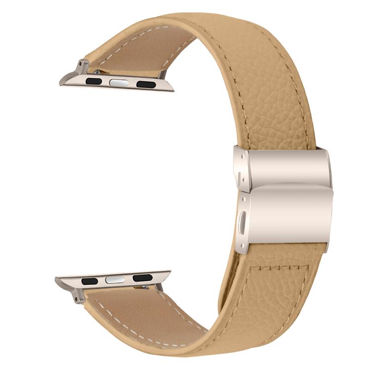 For Apple Watch 42mm / 41mm / 40mm / 38mm Lychee Texture Starlight Turtle Back Buckle Leather Watch Band(Camel)