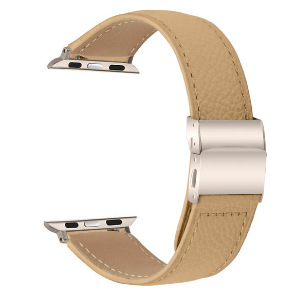 For Apple Watch 42mm / 41mm / 40mm / 38mm Lychee Texture Starlight Turtle Back Buckle Leather Watch Band(Camel)