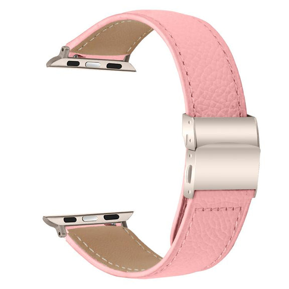 For Apple Watch 46mm / 49mm / 45mm / 44mm Lychee Texture Starlight Turtle Back Buckle Leather Watch Band(Pink)
