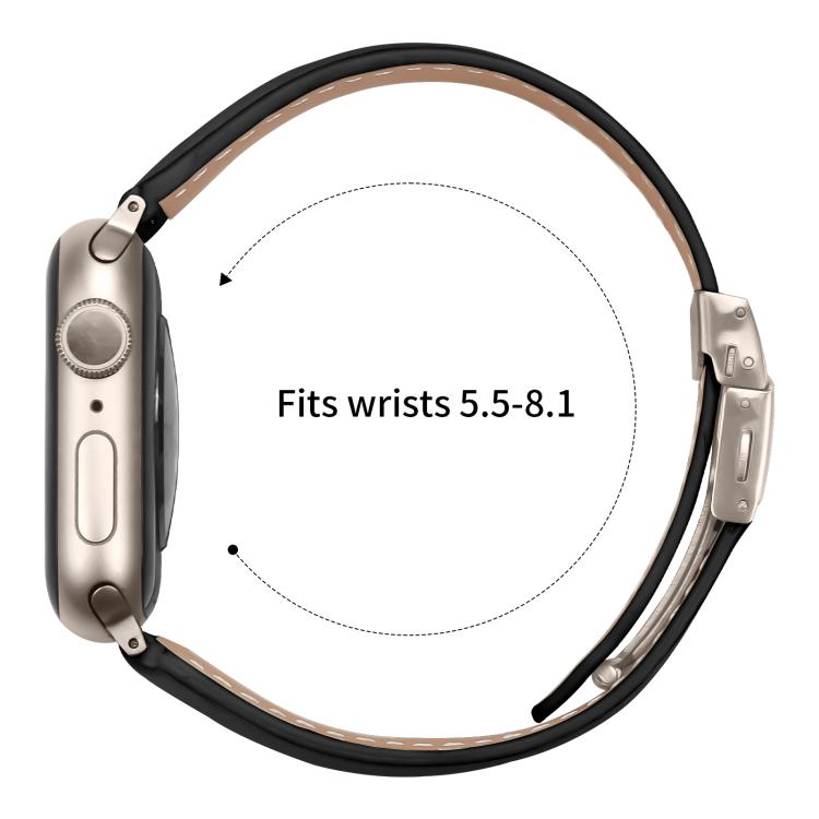 For Apple Watch 46mm / 49mm / 45mm / 44mm Lychee Texture Starlight Turtle Back Buckle Leather Watch Band(Black)