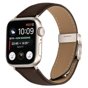 For Apple Watch 46mm / 49mm / 45mm / 44mm Lychee Texture Starlight Turtle Back Buckle Leather Watch Band(Coffee Color)