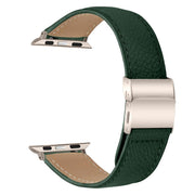 For Apple Watch 46mm / 49mm / 45mm / 44mm Lychee Texture Starlight Turtle Back Buckle Leather Watch Band(Green)