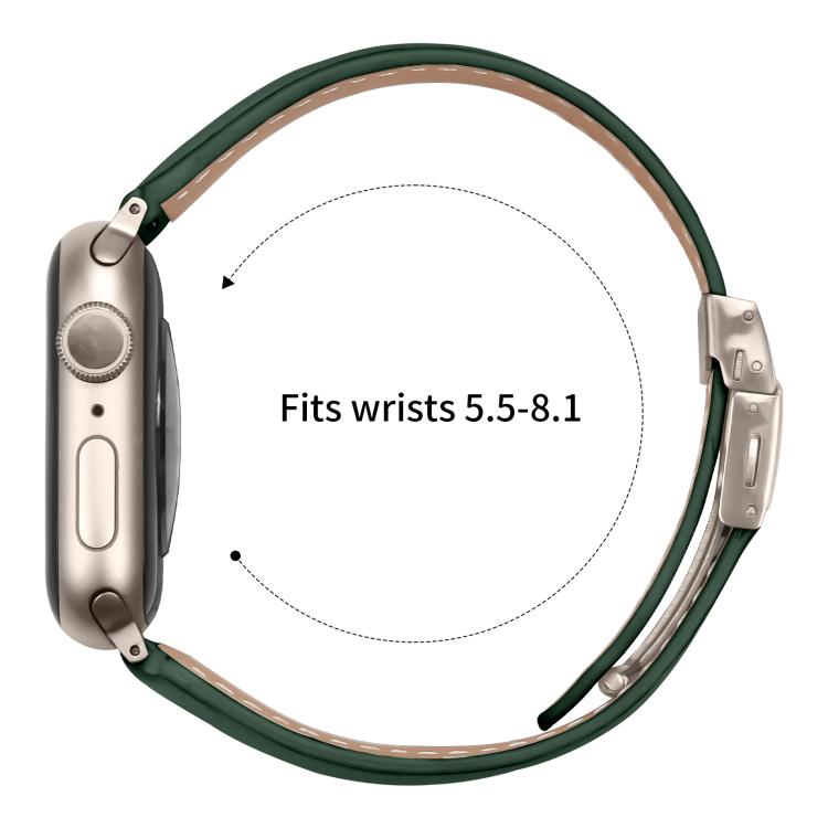 For Apple Watch 46mm / 49mm / 45mm / 44mm Lychee Texture Starlight Turtle Back Buckle Leather Watch Band(Green)