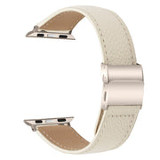 For Apple Watch 46mm / 49mm / 45mm / 44mm Lychee Texture Starlight Turtle Back Buckle Leather Watch Band(Creamy White)
