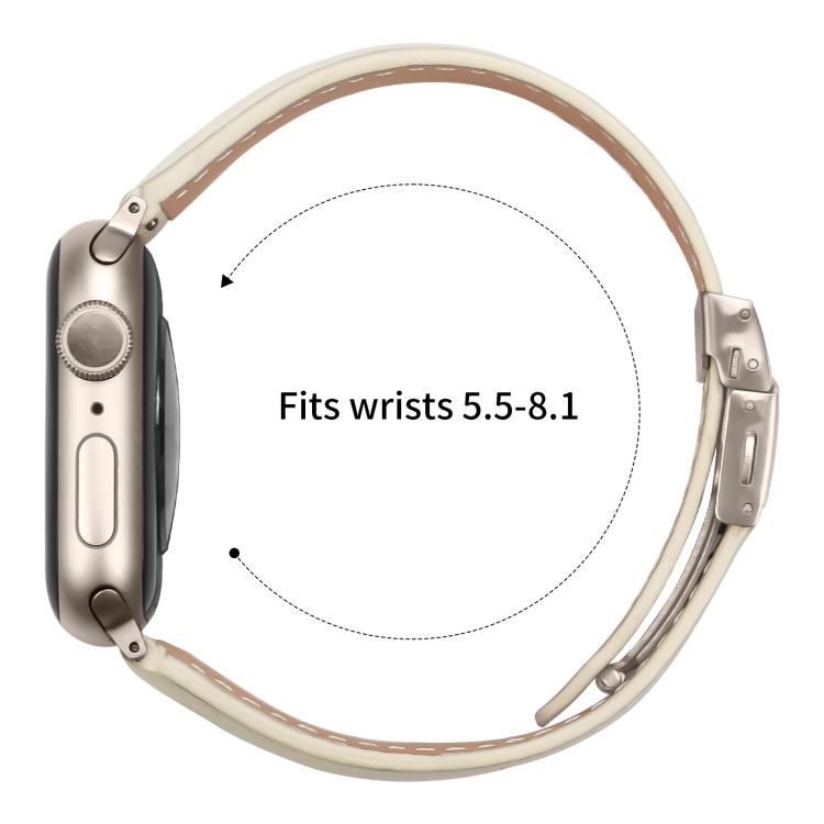 For Apple Watch 46mm / 49mm / 45mm / 44mm Lychee Texture Starlight Turtle Back Buckle Leather Watch Band(Creamy White)