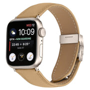 For Apple Watch 46mm / 49mm / 45mm / 44mm Lychee Texture Starlight Turtle Back Buckle Leather Watch Band(Camel)